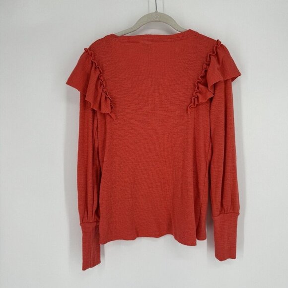 Anthropologie Pilcro Shirt Women’s xs orange ruffle fall blouse relaxed casual - Picture 5 of 6